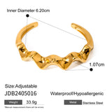 STYLISH 18K GOLD ROUGH WAVE OPEN CUFF BRACELET_CWAJE4730