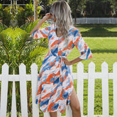 Tie Dye V-Neck Dress With Button Up