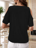 Solid-Color Off-The-Shoulder Short-Sleeved Top