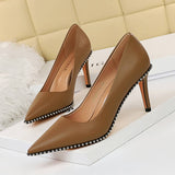 Women Shallow Pointed Rivet High Heels