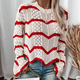 Wavy Flared Long-Sleeved Hollowed-Out Sweater