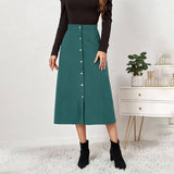 CORDUROY SKIRT SINGLE BREASTED HIGH WAISTLONGSKIRT_CWBSS0372