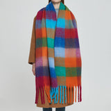 CHUNKY PLAID MOHAIR LOOK SCARF WITH FRINGES_CWASC0119