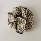 Double Plaid Scrunchie Retro Low Pony Hair Tie_Cwaha07982