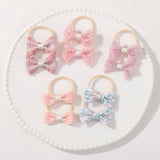 DOUBLE BOW HAIR CLIPS SET WITH PEARLS FOR GIRLS_CWAHA6736