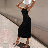 Womens Sexy Velvet Cami Dress With Side Slit