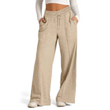Tethered Solid Color Waist Fashion Wide Leg Pants