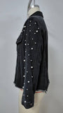 Washed Beaded Long-Sleeved Casual Denim Jacket