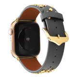 Applewatch9 Iwatch Gold Rivet Genuine Leather Strap_Cwww0084