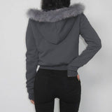 Woolly Patchwork Zipper Hoodie Coat Lady