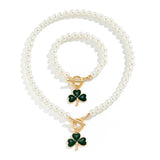 CLOVER PEARL NECKLACE BRACELET SET_CWAJE1131