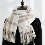 PLAID FAUX CASHMERE SCARF TASSEL WINTER SHAWL_CWASC0218