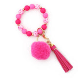 POM POM TASSEL KEYCHAIN SILICONE BEAD BRACELET_CWAB5016
