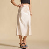 SATIN SKIRT HIGH WAIST ELASTIC SLANTED LONG SKIRT_CWBSS0387