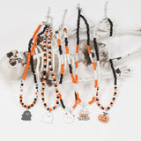 Cwaje05680_Halloween Ghost Pumpkin Beaded Pendant Necklace