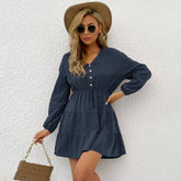 Solid Color Lace-Up Slim Dress With Large Skirt