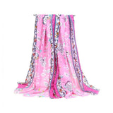 FLORAL BORDER SATIN SCARF ELEGANT BEACH WRAP_CWASC0672