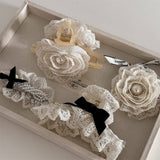 CREAMY WHITE LACE FLOWER PEARL BOW HAIRPIN_CWAHA4656