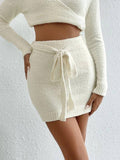 Two-Piece Knitted Solid-Color Top,Skirt Set