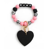 LEOPARD PRINT SILICONE BEAD HEART BRACELET KEYCHAIN_CWAB5018