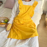 SOLID COLOR COTTON PASTORAL FLORAL SMOCK APRON_CWMM5829