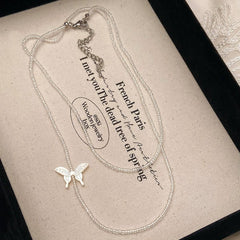 Transparent Crystal Beaded Butterfly Necklace