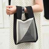 COW PATTERN CUTE KNOT WRISTLET KNITTED TOTE BAG_CWAB0880
