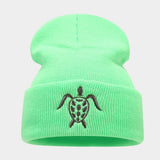 Turtle Embroidery Knitted Hat Outdoor Warm Beanie_Cwah2091