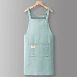 Cotton Striped Grid Kitchen Apron With Pocket_Cwmm10095