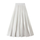 SLIMMING SHINY HIGH WAIST PLEATED MIDI SKIRT_CWBMS0329