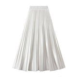 SLIMMING SHINY HIGH WAIST PLEATED MIDI SKIRT_CWBMS0329