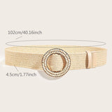 HAND EMBELLISHED ROUND BUCKLE STRAW BELT_CWABE0439