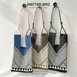 LARGE CAPACITY STRIPED KNIT SHOULDER TOTE BAG_CWAB1504