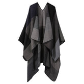 DOUBLE SIDED PLAID FAUX CASHMERE SHAWL CAPE_CWASC2135