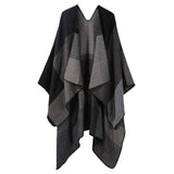 DOUBLE SIDED PLAID FAUX CASHMERE SHAWL CAPE_CWASC2135