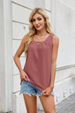 Solid Color V-Neck Sleeveless Pleated Chiffon