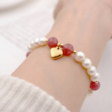 STRAWBERRY QUARTZ FRESHWATER PEARL BRACELET_CWAJE1689