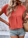V-Neck Button-Up Shirt Bat-Sleeved Casual Shirt