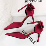 Women Shallow Pointed Toe Hollow Bow High Heels
