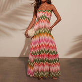 Splicing Color Sexy Halter Long Swing Dress