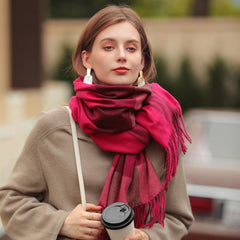PLAID FAUX CASHMERE SCARF THICK WARM NECK WRAP_CWASC0242