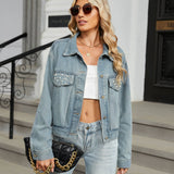 Washed Vintage Diamond-Encrusted Denim Jacket