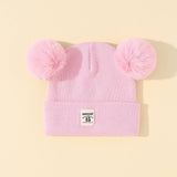 SOLID COLOR CHILDRENS DOUBLE BALL KNITTED HAT_CWAH1742