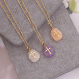 Women Natural Stone Cross Necklace