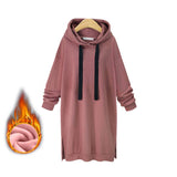 Solid Color Long-Sleeved Hooded Casual Hoodie Dress