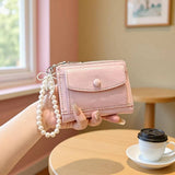Minimal Crackle Bow Pearl Zip Bifold Wallet_Cwab06202