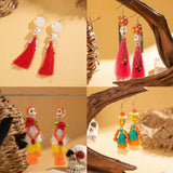 HALLOWEEN SKULL TASSEL RICE BEAD EARRINGS_CWAJE2411