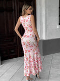 Sweet Pure Floral Design Long,Form-Hugging Dress