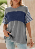 Womens Colorblock Striped Crew Neck Tee