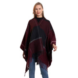 FRINGED SHAWL PLAID SCARF FAUX CASHMERE SLIT CAPE_CWASC2258